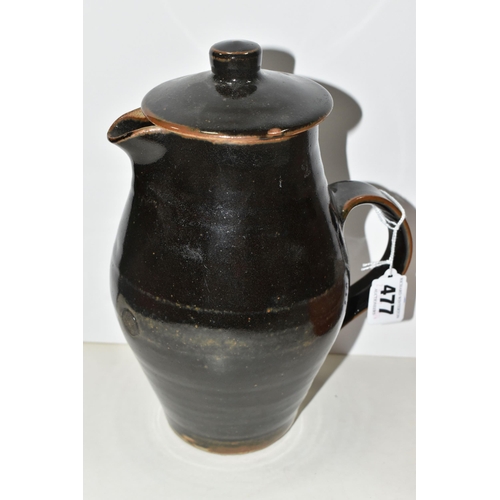 477 - A GROUP OF LEACH POTTERY ITEMS, comprising a coffee pot/covered jug, in a tenmoku glaze, height 24cm... 