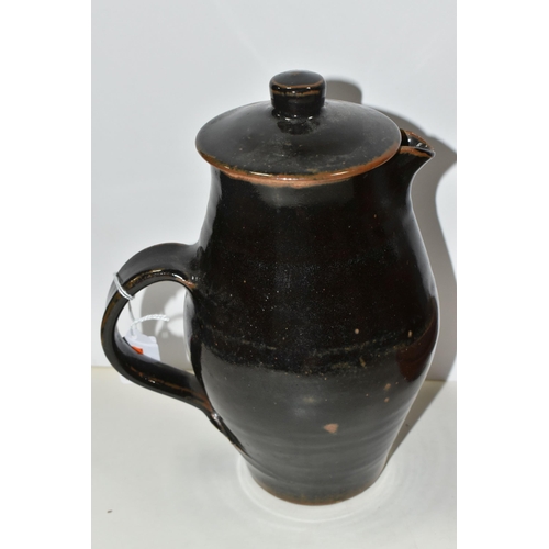 477 - A GROUP OF LEACH POTTERY ITEMS, comprising a coffee pot/covered jug, in a tenmoku glaze, height 24cm... 