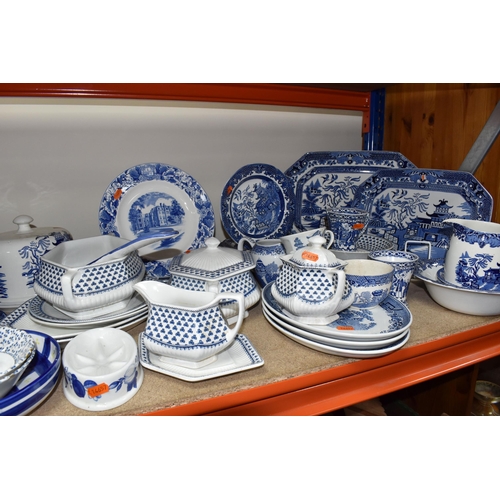 480 - A LARGE GROUP OF BLUE AND WHITE CERAMICS to include a group of T.G Green Cornish Ware comprising a m... 