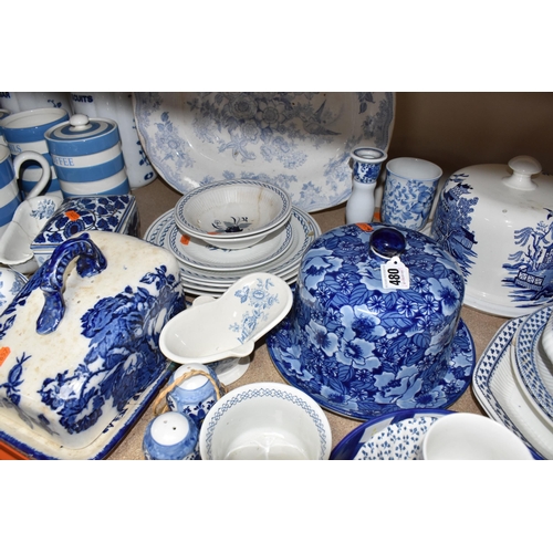 480 - A LARGE GROUP OF BLUE AND WHITE CERAMICS to include a group of T.G Green Cornish Ware comprising a m... 