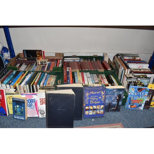 483 - FIVE BOXES OF BOOKS to include a large quantity of biographies and autobiographies to include Dickie... 