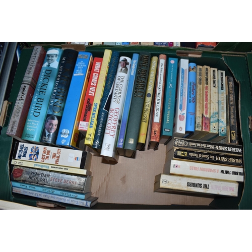 483 - FIVE BOXES OF BOOKS to include a large quantity of biographies and autobiographies to include Dickie... 