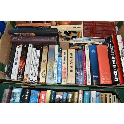 483 - FIVE BOXES OF BOOKS to include a large quantity of biographies and autobiographies to include Dickie... 