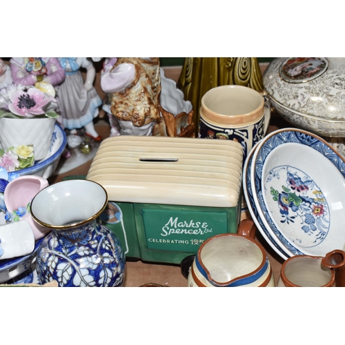 489 - FIVE BOXES OF CERAMICS AND GLASSWARE, to include Booth's blue and white 'Real Old Willow' large roun... 