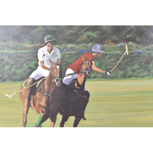 497 - TAWF (CONTEMPORARY) POLO MATCH, two male figures on Polo ponies contesting a ball during a match, si... 