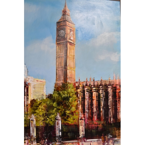 498 - BLAI TOMAS IBANEZ (SPANISH CONTEMPORARY) 'RISING HIGH, LONDON' a cityscape featuring Big Ben and por... 