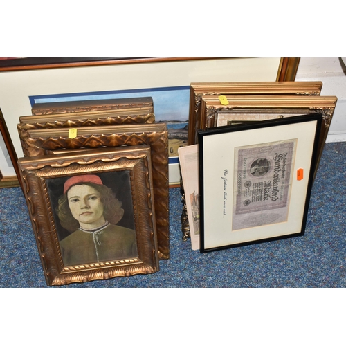 499 - A SMALL QUANTITY OF PAINTINGS AND PRINTS ETC, comprising a G.M Kemp watercolour depicting a Tudor ho... 