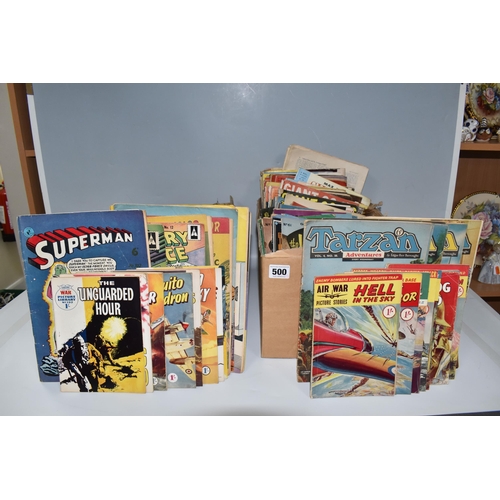 500 - TWO BOXES OF MOSTLY 1950s BRITISH MADE 'WESTERN' AND 'ADVENTURE' COMICS to include a quantity of Tar... 