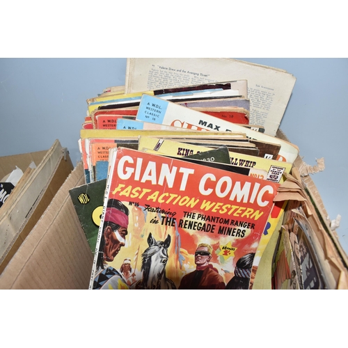 500 - TWO BOXES OF MOSTLY 1950s BRITISH MADE 'WESTERN' AND 'ADVENTURE' COMICS to include a quantity of Tar... 