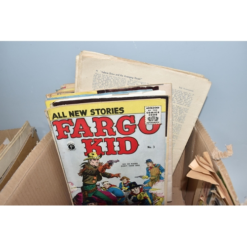 500 - TWO BOXES OF MOSTLY 1950s BRITISH MADE 'WESTERN' AND 'ADVENTURE' COMICS to include a quantity of Tar... 