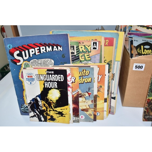 500 - TWO BOXES OF MOSTLY 1950s BRITISH MADE 'WESTERN' AND 'ADVENTURE' COMICS to include a quantity of Tar... 