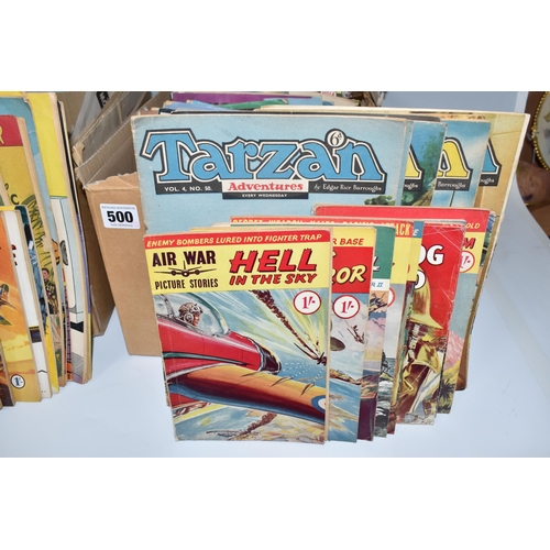 500 - TWO BOXES OF MOSTLY 1950s BRITISH MADE 'WESTERN' AND 'ADVENTURE' COMICS to include a quantity of Tar... 