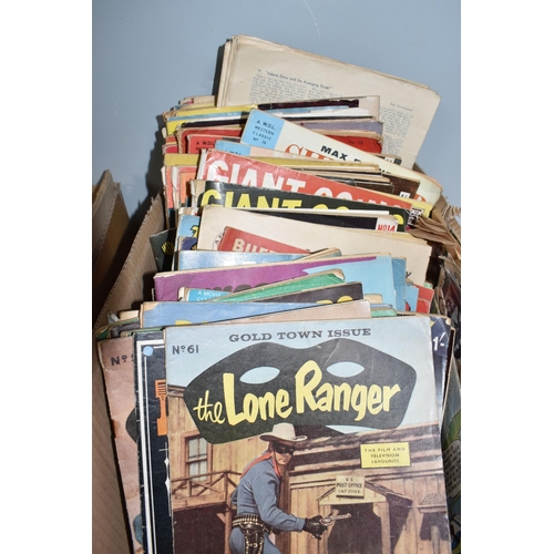 500 - TWO BOXES OF MOSTLY 1950s BRITISH MADE 'WESTERN' AND 'ADVENTURE' COMICS to include a quantity of Tar... 