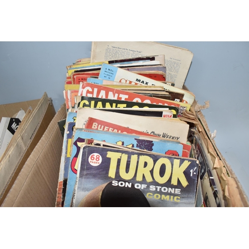 500 - TWO BOXES OF MOSTLY 1950s BRITISH MADE 'WESTERN' AND 'ADVENTURE' COMICS to include a quantity of Tar... 