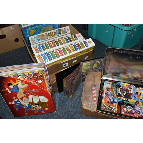 507 - ONE BOX AND ONE TRAY OF COLLECTIBLE WHERE'S WALLY MAGAZINES AND JACKIE CHAN COLLECTORS CARDS to incl... 