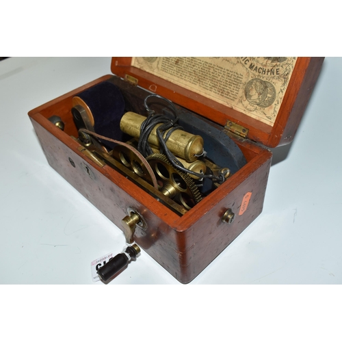 515 - A VICTORIAN 'IMPROVED PATENT MAGNETO ELECTRIC MACHINE FOR NERVOUS DISEASES', in mahogany case with i... 