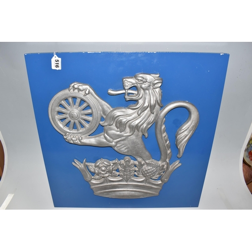 516 - AN ALUMINIUM BRITISH RAIL 'FERRET & DARTBOARD' CASTING, depicting the lion rampant holding a wheel, ... 