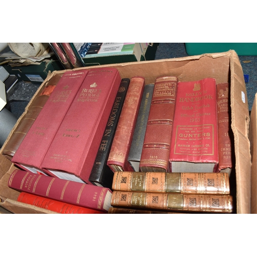 524 - THREE BOXES OF GENEALOGY BOOKS to include Debrett's Peerage, Baronetage volumes 1959 and 1916, A His... 