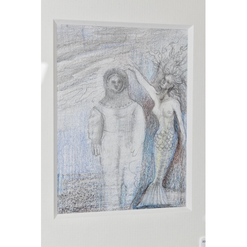 539 - MICK ROONEY (BRITISH 1944) Mermaid and Diver, pencil and crayon, initialled lower left, bears Fosse ... 