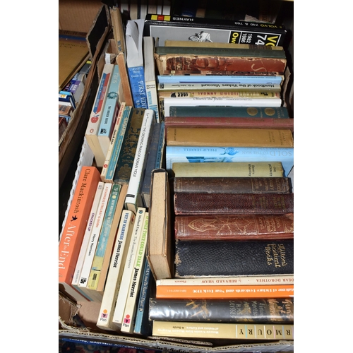 547 - FIVE BOXES OF BOOKS to include sixteen early twentieth century volumes of Rudyard Kipling's works, t... 