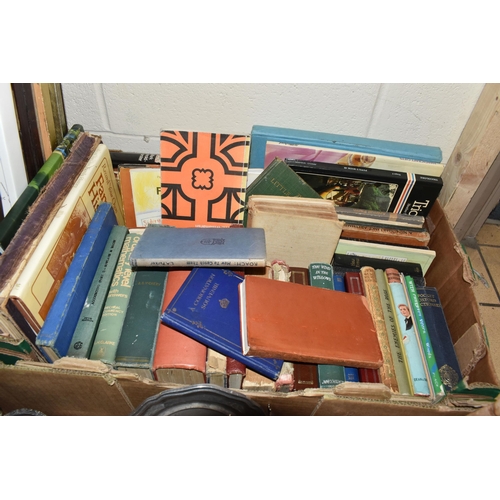 549 - THREE BOXES AND LOOSE BOOKS AND MISCELLANIOUS ITEMS to include two boxes of mostly vintage reference... 