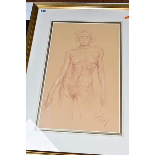 559 - FRANCO MATANIA (ITALY 1922-2006) STANDING NUDE, a standing three quarter length study of a nude fema... 