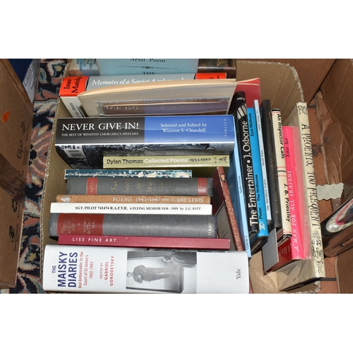 562 - TWO BOXES OF BOOKS ON POETRY, POLITICS AND THE THEATRE containing approximately fifty-three titles i... 