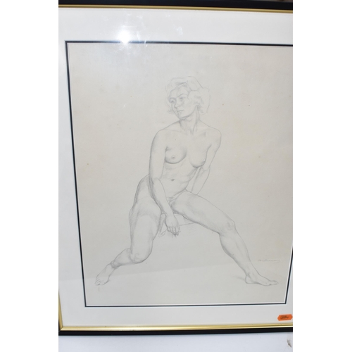 566 - HAROLD WILLIAMSON (BRITISH 1892-1978) SEATED FEMALE NUDE, a full length figure study of a seated fem... 