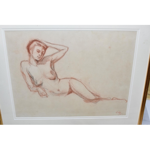 567 - JOSEF KALOUS (1887-1974) A NUDE FEMALE FIGURE STUDY, she is in repose with one arm raises, initialle... 