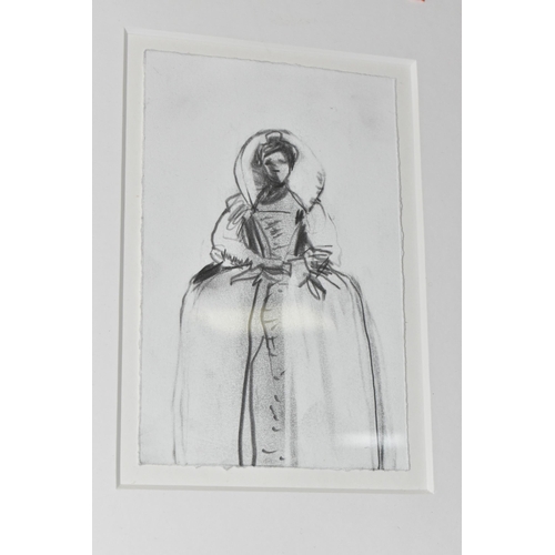 571 - ATTRIBUTED TO LISA WRIGHT (1965) 'QUEEN' -  A PENCIL SKETCH, a depiction of a female figure in costu... 