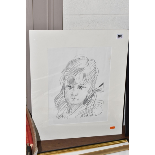 586 - ROBERT LENKIEWICZ (1941-2002) PORTRAIT OF A YOUNG GIRL, a pencil sketch, signed lower right, approxi... 