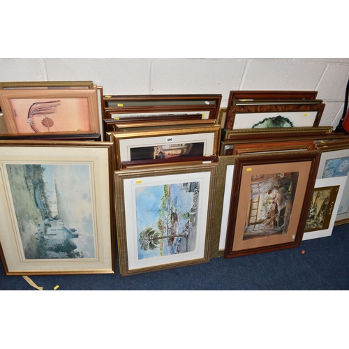 600 - A QUANTITY OF ASSORTED PRINTS ETC, to include print reproductions of paintings, subjects include lan... 