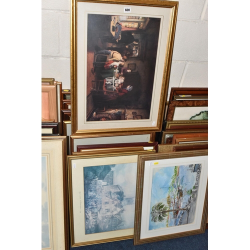 600 - A QUANTITY OF ASSORTED PRINTS ETC, to include print reproductions of paintings, subjects include lan... 