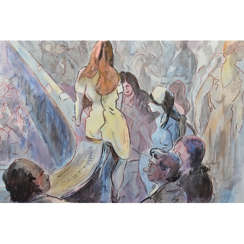 606 - MAJORIE HEATHER (1904-1989) 'THEATRE SCENE', a study of figures in the circle of a theatre, signed l... 