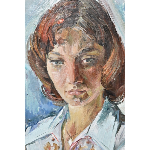 609 - VASILI KARKOTS (1926-) PORTRAIT OF A YOUNG WOMAN, the half-length portrait depicts a woman gazing wi... 