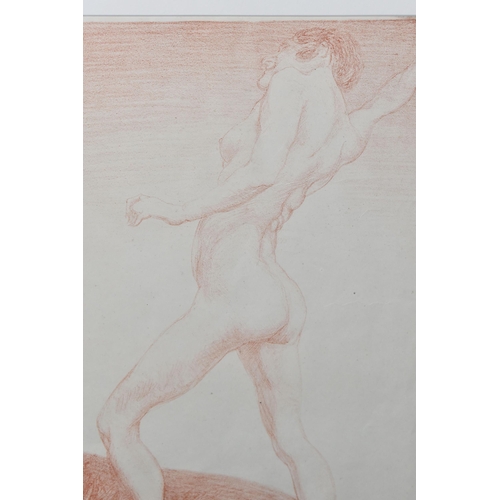 620 - A PRINT OF A STANDING NUDE FEMALE FIGURE, bears a signature A. O. Spare bottom right, approximate si... 