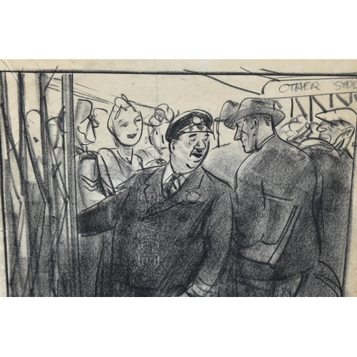 634 - LESLIE GRIMES (BRITISH 1897-1983) 'Stand Clear of the Iron Curtain', an original cartoon, charcoal o... 