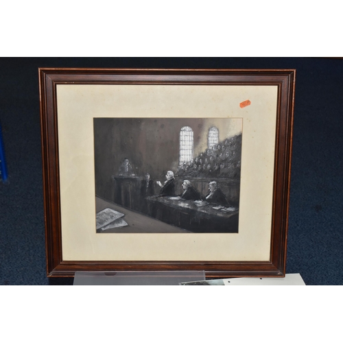 646 - ROPER (BRITISH 20TH CENTURY) Court Room scene, pastel and pencil, intialled and dated (19)69 lower l... 