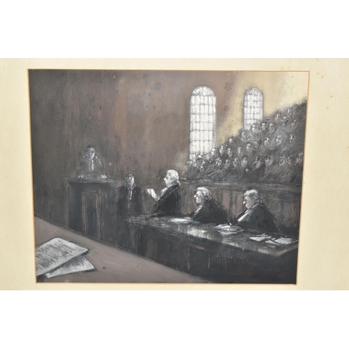 646 - ROPER (BRITISH 20TH CENTURY) Court Room scene, pastel and pencil, intialled and dated (19)69 lower l... 