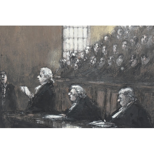 646 - ROPER (BRITISH 20TH CENTURY) Court Room scene, pastel and pencil, intialled and dated (19)69 lower l... 