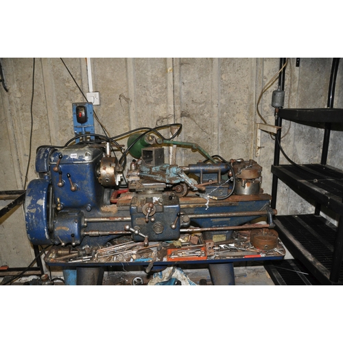 1020 - A VINTAGE CHURCHILL REDMAN CUB INDUSTRIAL LATHE on stand with spare chucks and drill bits , 240 volt... 