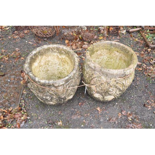 1021 - A PAIR OF MODERN COMPOSITE GARDEN PLANTERS with foliate detail height 44cm