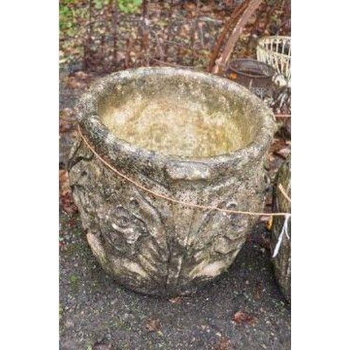 1021 - A PAIR OF MODERN COMPOSITE GARDEN PLANTERS with foliate detail height 44cm