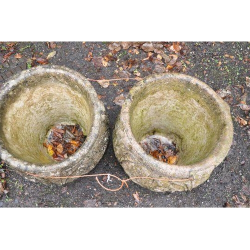 1021 - A PAIR OF MODERN COMPOSITE GARDEN PLANTERS with foliate detail height 44cm