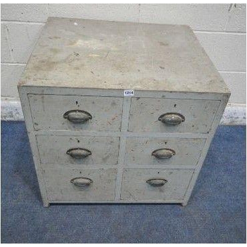 1199 - A GREY PAINTED PINE BANK OF SIX DRAWERS, width 69cm x depth 62cm x height 67cm (condition report: ma... 