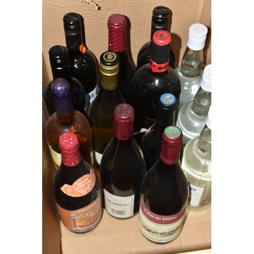 927 - ALCOHOL, Three Boxes containing 35 bottles of Wine, Whisky, Brandy, Rum, Liqueurs and other Spirits ... 