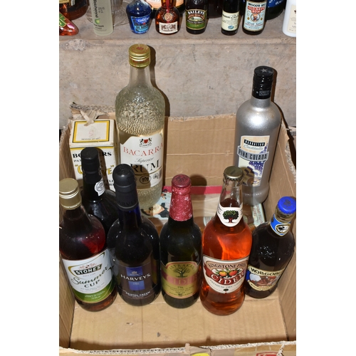 927 - ALCOHOL, Three Boxes containing 35 bottles of Wine, Whisky, Brandy, Rum, Liqueurs and other Spirits ... 