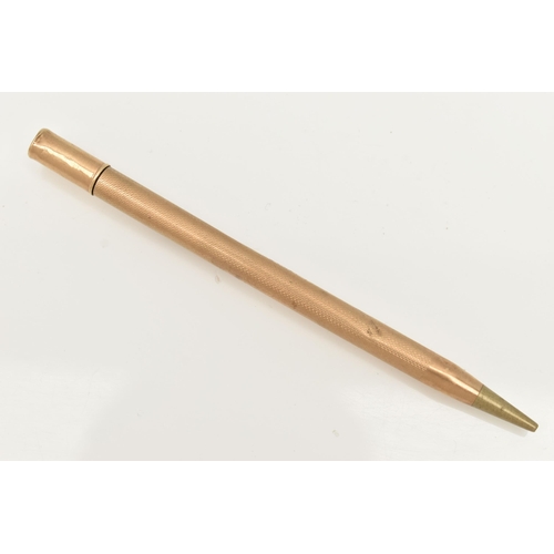 214 - A 9CT GOLD PROPELLING PENCIL, engine turned pattern with vacant cartouche, hallmarked 9ct London, ru... 