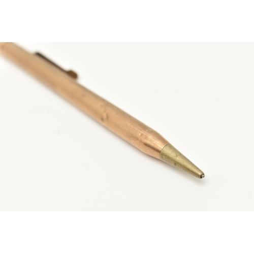 214 - A 9CT GOLD PROPELLING PENCIL, engine turned pattern with vacant cartouche, hallmarked 9ct London, ru... 