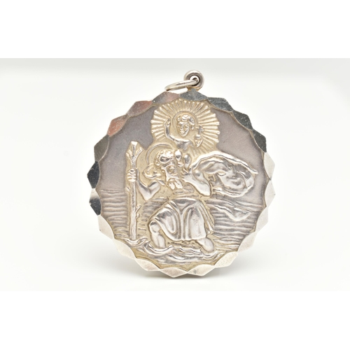 45 - A SILVER GEORG JENSEN ST. CHRISTOPHER PENDANT, with St Christopher to one side and a car and aeropla... 